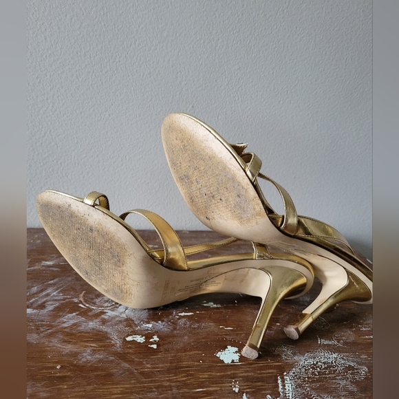 Gold metallic strappy heels with jewels Nine West - Picture 5 of 6